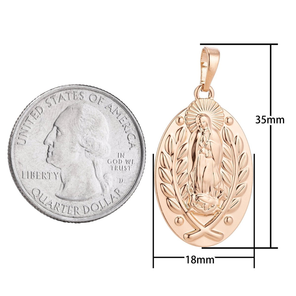 18k Gold plated Dainty Holy Virgin Mother Mary, Delicate Flower Vine Necklace Pendant Bead Bails Findings for Jewelry Making H-576 - DLUXCA