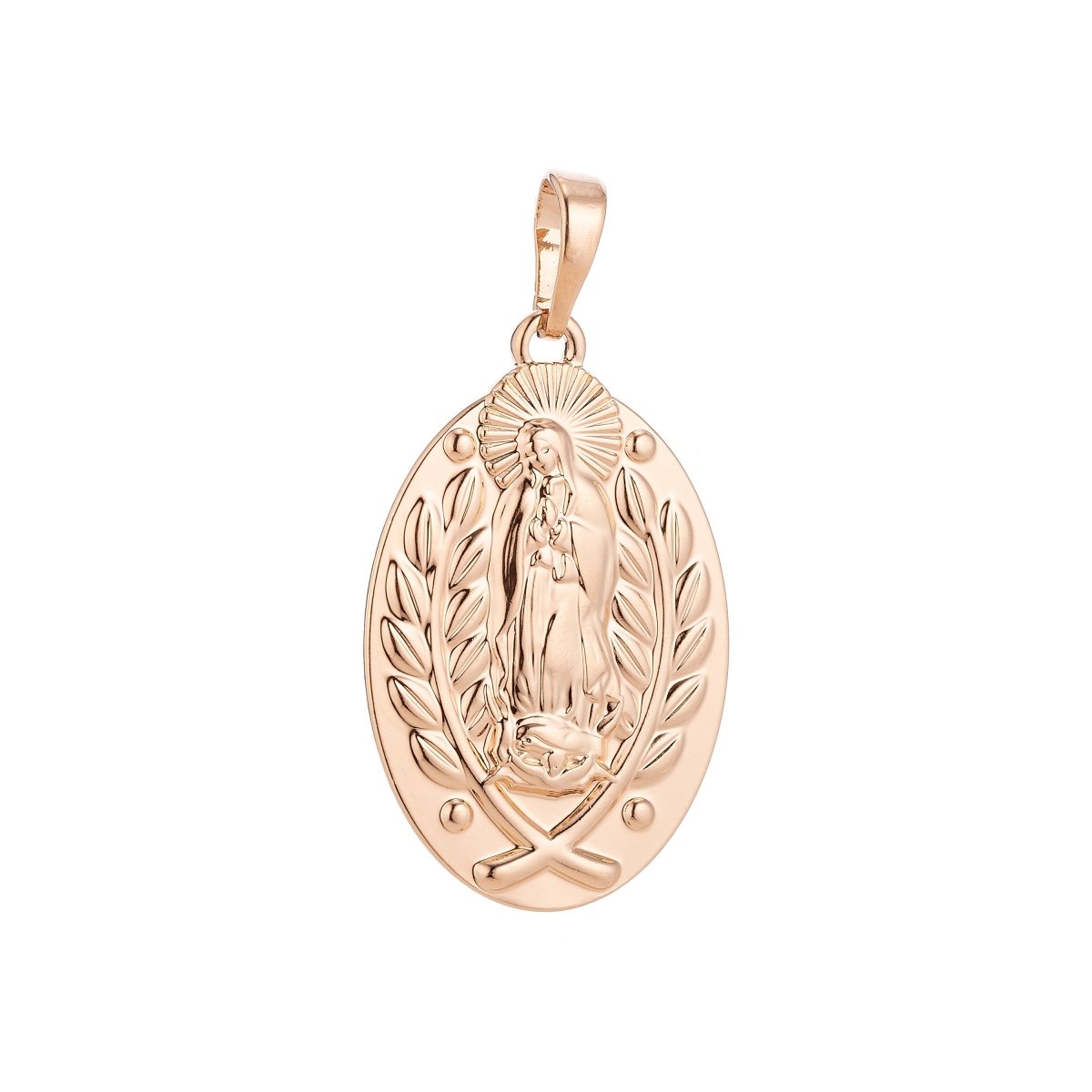 18k Gold plated Dainty Holy Virgin Mother Mary, Delicate Flower Vine Necklace Pendant Bead Bails Findings for Jewelry Making H-576 - DLUXCA