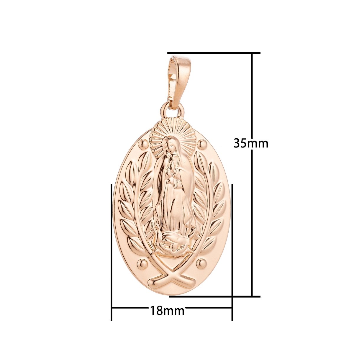 18k Gold plated Dainty Holy Virgin Mother Mary, Delicate Flower Vine Necklace Pendant Bead Bails Findings for Jewelry Making H-576 - DLUXCA