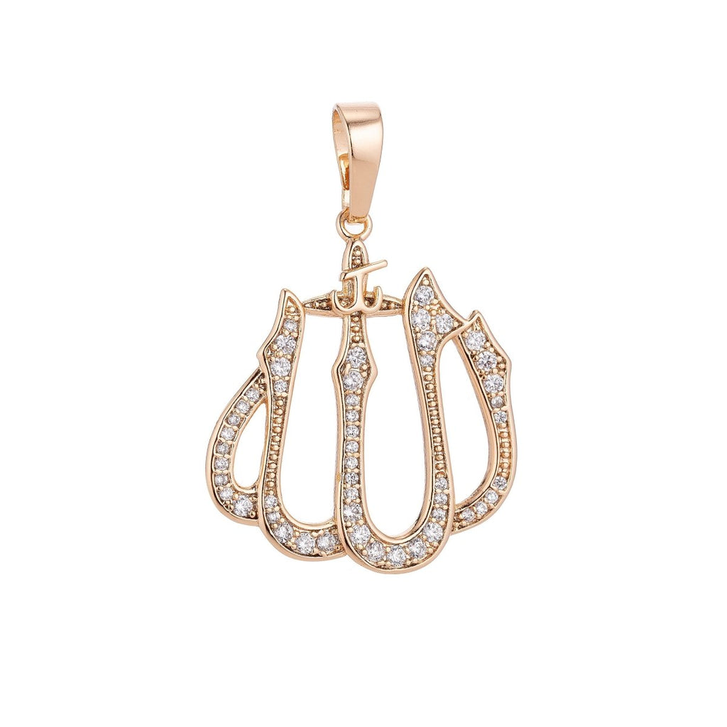 18k Gold plated Dainty Islamic Word, Allah, Moslem God Cubic Zirconia Necklace Pendant Bead Bails Findings for Jewelry Making H-578 - DLUXCA