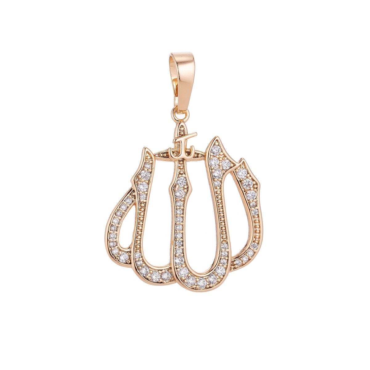18k Gold plated Dainty Islamic Word, Allah, Moslem God Cubic Zirconia Necklace Pendant Bead Bails Findings for Jewelry Making H-578 - DLUXCA