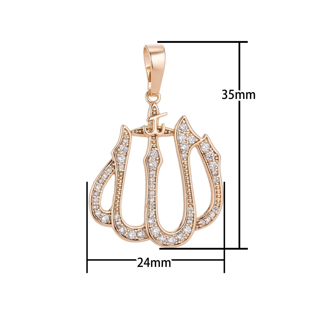 18k Gold plated Dainty Islamic Word, Allah, Moslem God Cubic Zirconia Necklace Pendant Bead Bails Findings for Jewelry Making H-578 - DLUXCA