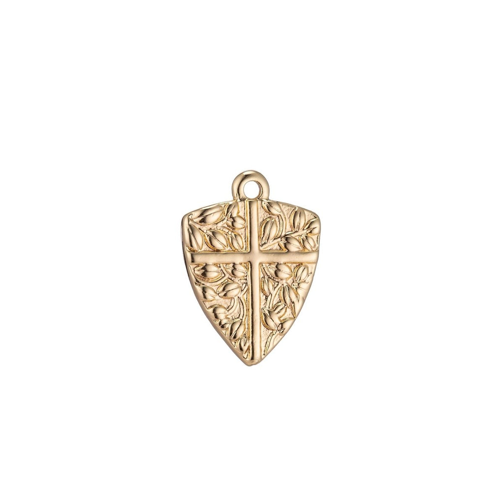 18k Gold plated Dainty Shield Charm Medieval Knight Cross Medallion Pendant for Necklace Earring Bracelet CharmC-325 - DLUXCA