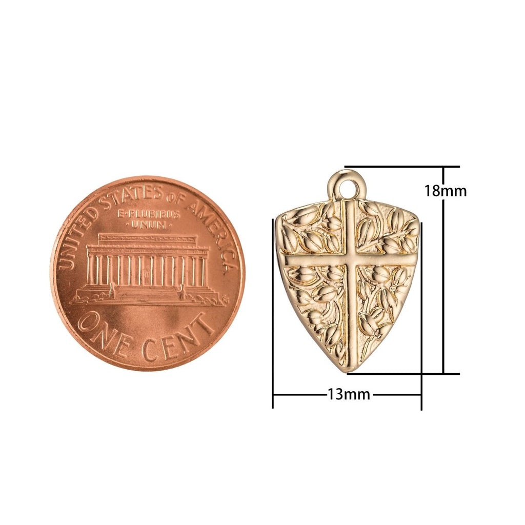 18k Gold plated Dainty Shield Charm Medieval Knight Cross Medallion Pendant for Necklace Earring Bracelet CharmC-325 - DLUXCA