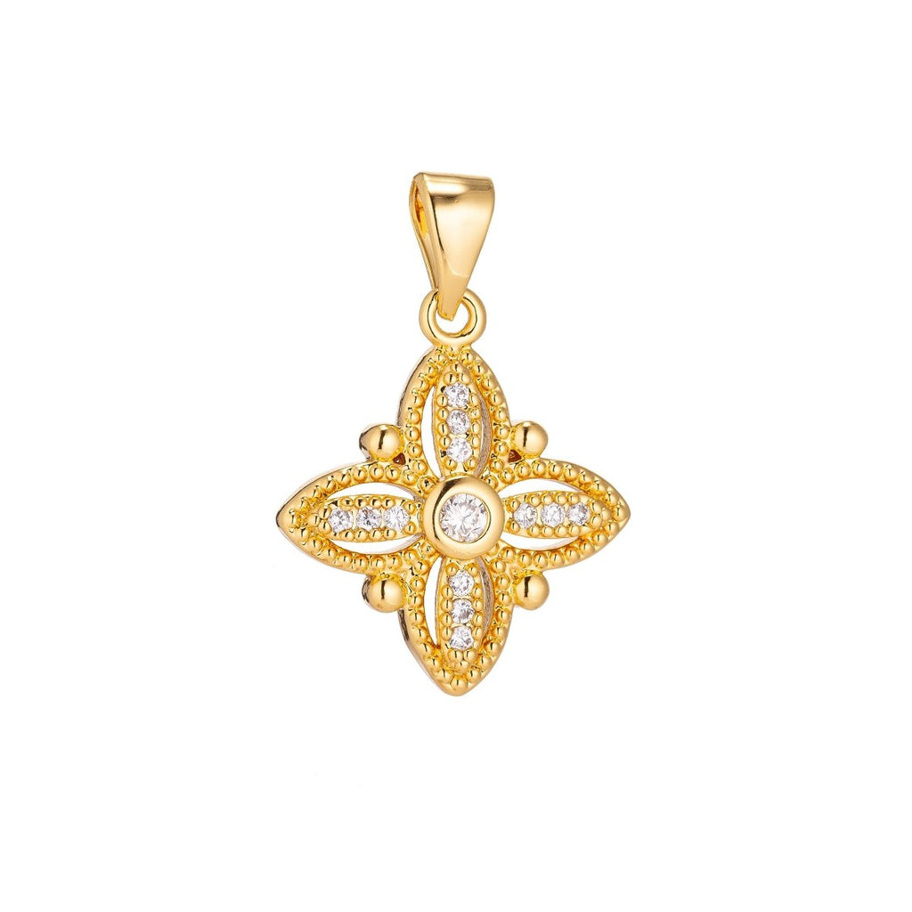 18K Gold plated Diamond Flower Minimalist Simple Cubic Zirconia Necklace Pendant Bracelet Earring Charm Bails for Jewelry Making H-912 - DLUXCA