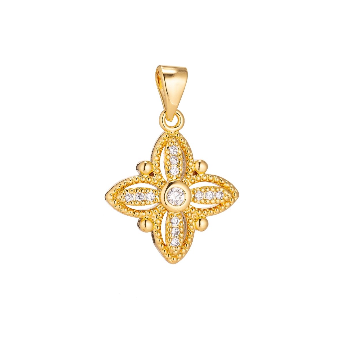 18K Gold plated Diamond Flower Minimalist Simple Cubic Zirconia Necklace Pendant Bracelet Earring Charm Bails for Jewelry Making H-912 - DLUXCA