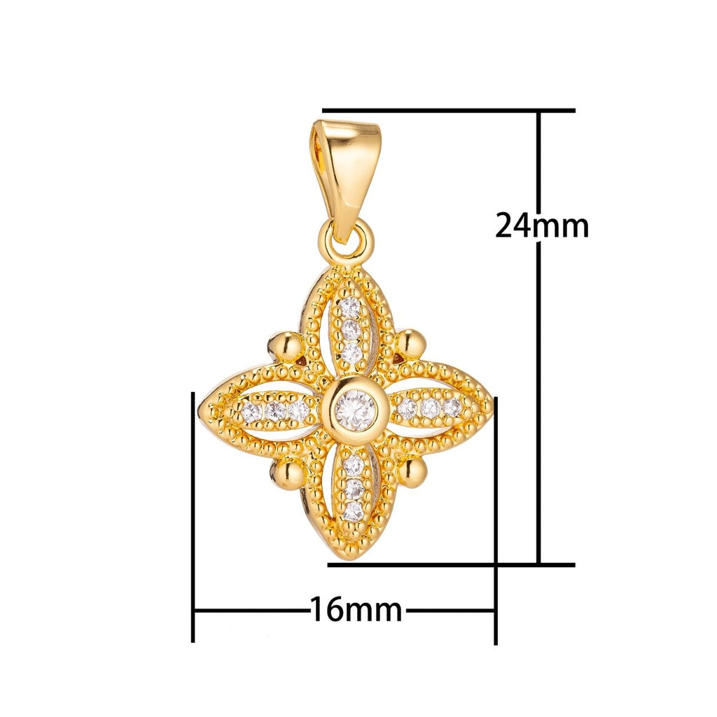 18K Gold plated Diamond Flower Minimalist Simple Cubic Zirconia Necklace Pendant Bracelet Earring Charm Bails for Jewelry Making H-912 - DLUXCA
