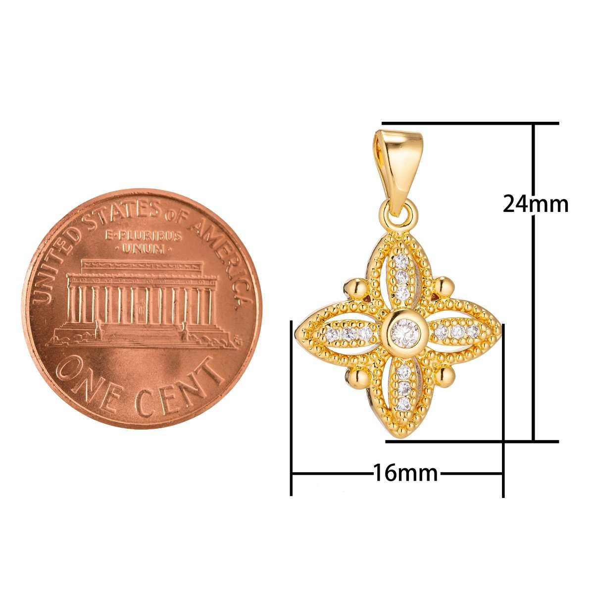 18K Gold plated Diamond Flower Minimalist Simple Cubic Zirconia Necklace Pendant Bracelet Earring Charm Bails for Jewelry Making H-912 - DLUXCA