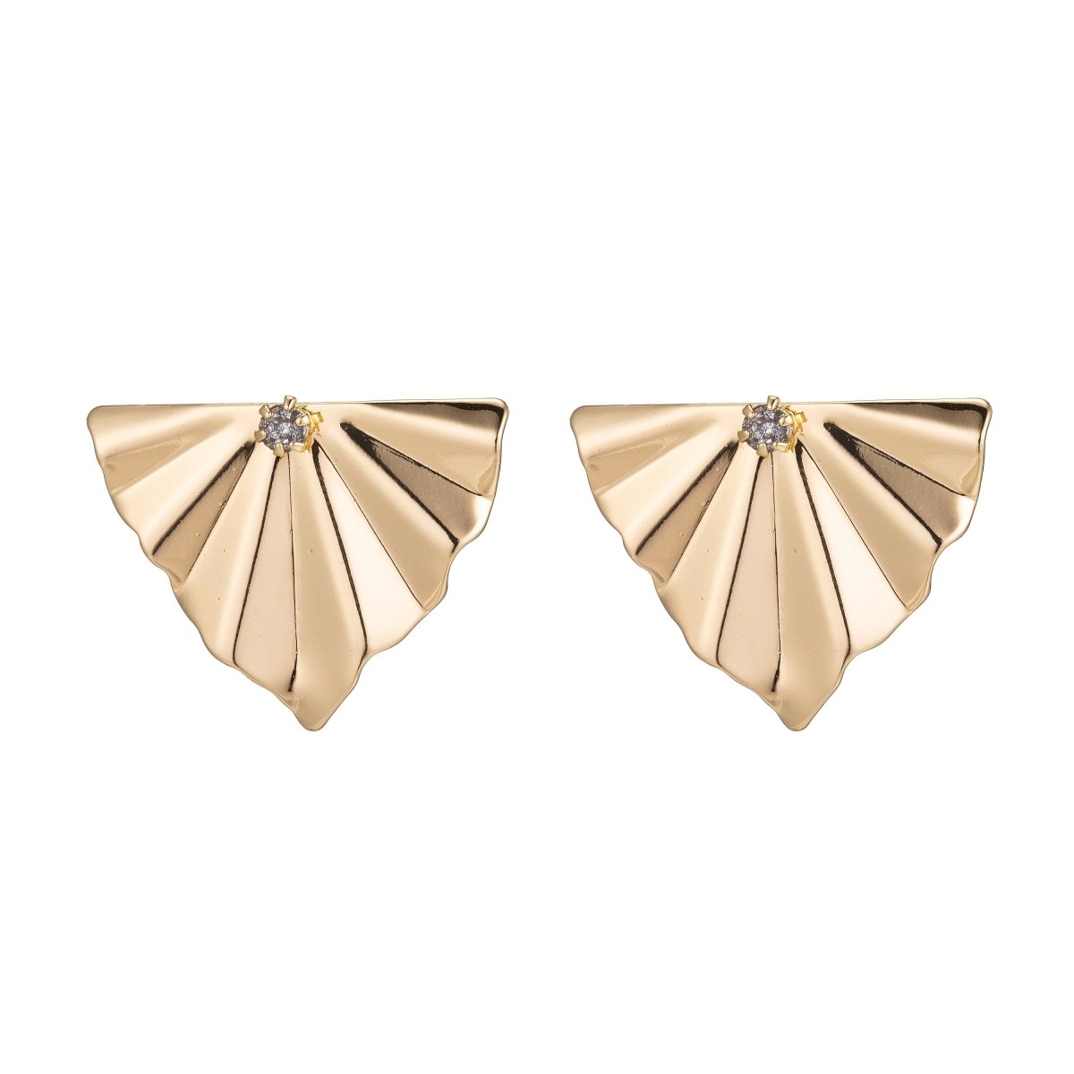 18k Gold plated DIY Earrings Post, Stud Earrings Component, Geometric Wavy Earring Cubic Zirconia Findings for Jewelry Making Supplies K-012 - DLUXCA