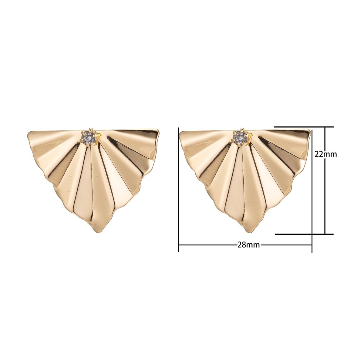 18k Gold plated DIY Earrings Post, Stud Earrings Component, Geometric Wavy Earring Cubic Zirconia Findings for Jewelry Making Supplies K-012 - DLUXCA