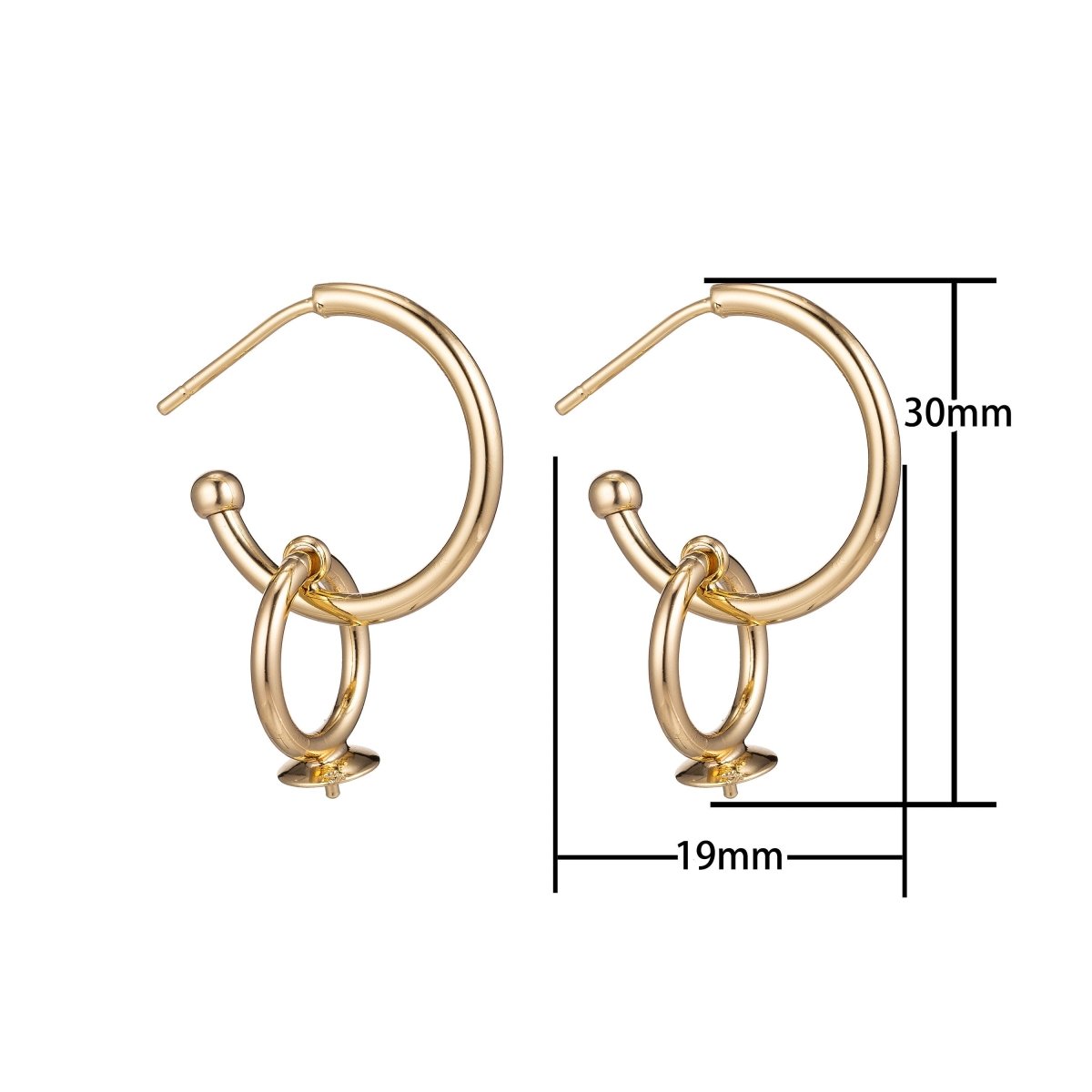 18k Gold plated DIY Huggie Earrings with Loop, Stud Earrings, Crafted Hoop Earring Making Findings for Jewelry Making Supplies K-015 - DLUXCA