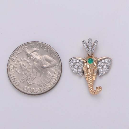 18K Gold plated Elephant Head Pendant, Micro Pave Animal Charm Gold Wild Animal Pendant, Cubic Charm for Statement Necklace J-107 - DLUXCA