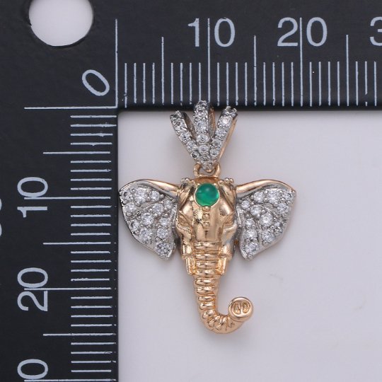18K Gold plated Elephant Head Pendant, Micro Pave Animal Charm Gold Wild Animal Pendant, Cubic Charm for Statement Necklace J-107 - DLUXCA
