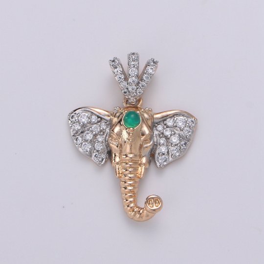 18K Gold plated Elephant Head Pendant, Micro Pave Animal Charm Gold Wild Animal Pendant, Cubic Charm for Statement Necklace J-107 - DLUXCA
