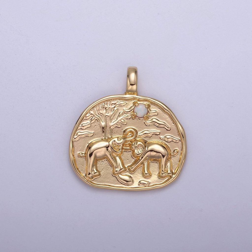 18k Gold plated Elephant Wild Animal Safari Zoo Medallion Pendant H-418 - DLUXCA