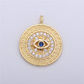 18k Gold plated Evil Eye Charm - Gold Disc Evil Eye Pendant, Cubic Medallion Coin Charm, Religious Charm, Micro Pave Necklace Charm talisman C-652 - DLUXCA