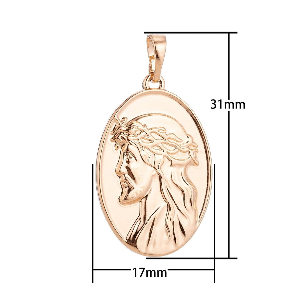 18K Gold plated Face of Jesus wear Crown of Throne Oval Charm Faith Pendant Religious Jewelry for Necklace Making Supply Gift H-588 - DLUXCA