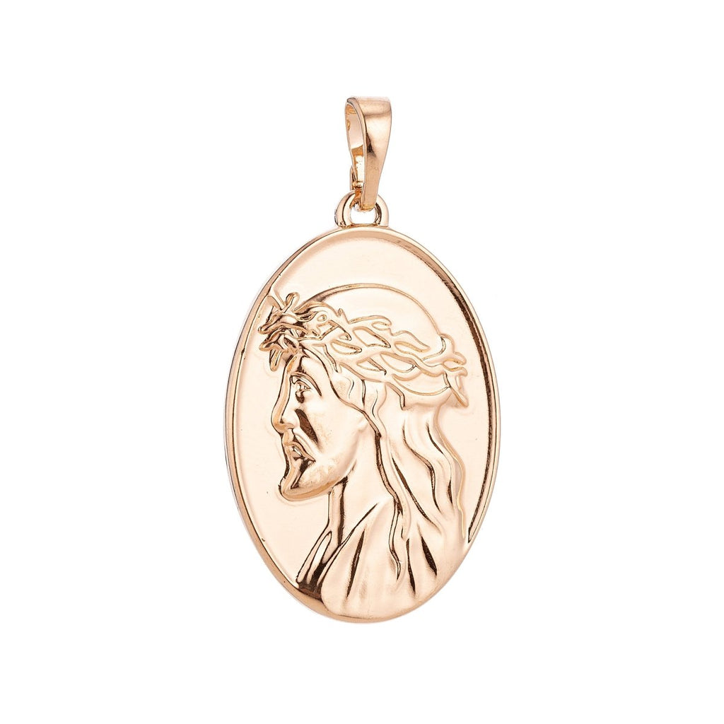 18K Gold plated Face of Jesus wear Crown of Throne Oval Charm Faith Pendant Religious Jewelry for Necklace Making Supply Gift H-588 - DLUXCA
