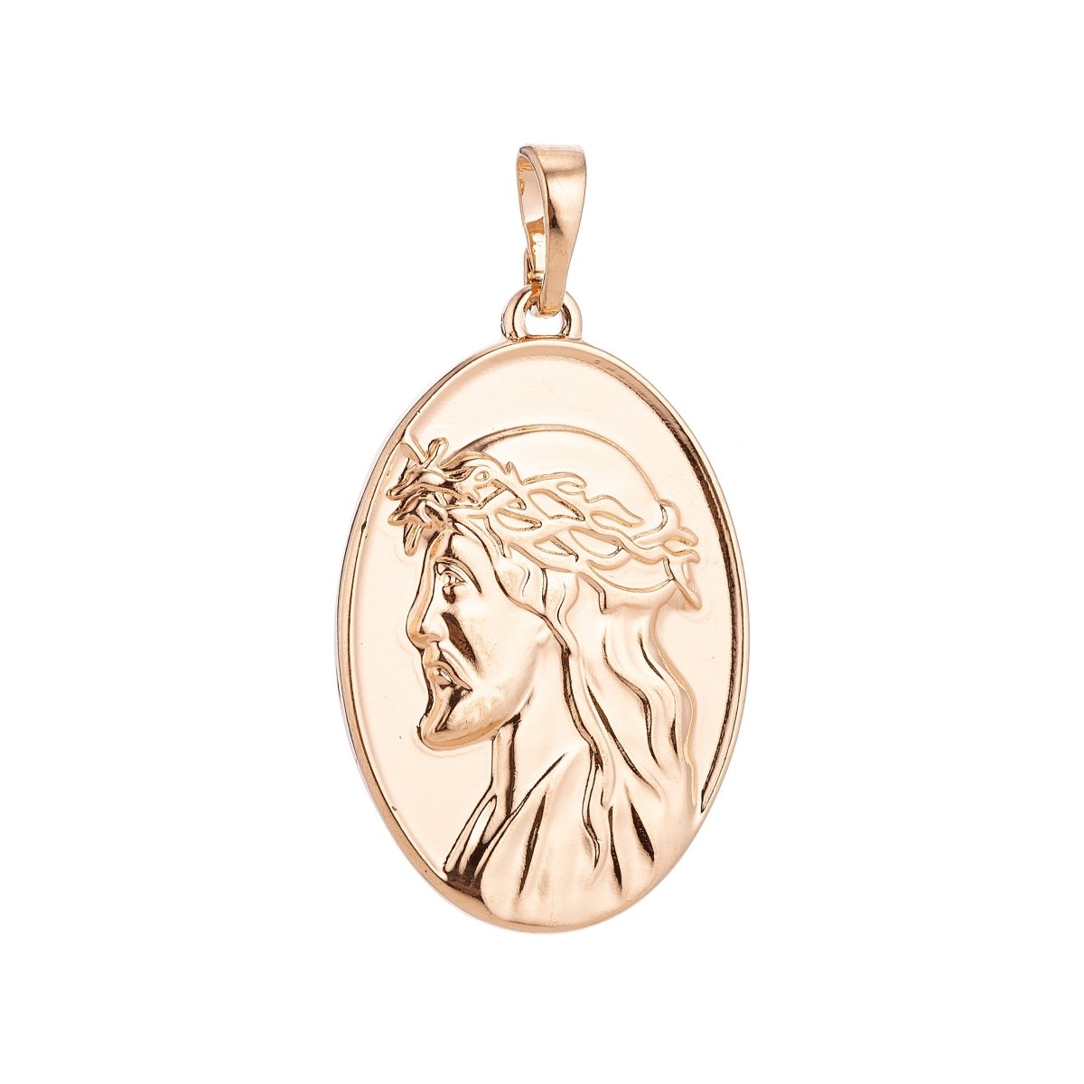 18K Gold plated Face of Jesus wear Crown of Throne Oval Charm Faith Pendant Religious Jewelry for Necklace Making Supply Gift H-588 - DLUXCA