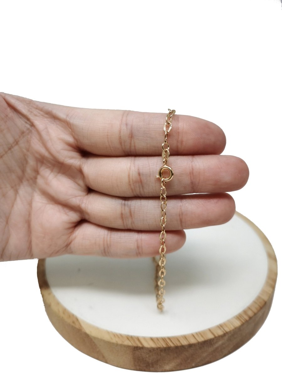 18K Gold plated Finished Chain, 17.7 Inch Rolo Chain Necklace, Dainty 3mm Rolo Necklace w/ Spring Ring | CN-718 Clearance Pricing - DLUXCA