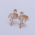 18K Gold plated Flamingo Bird Micro Paved CZ Teardrop Stud Earrings | AB289 - DLUXCA