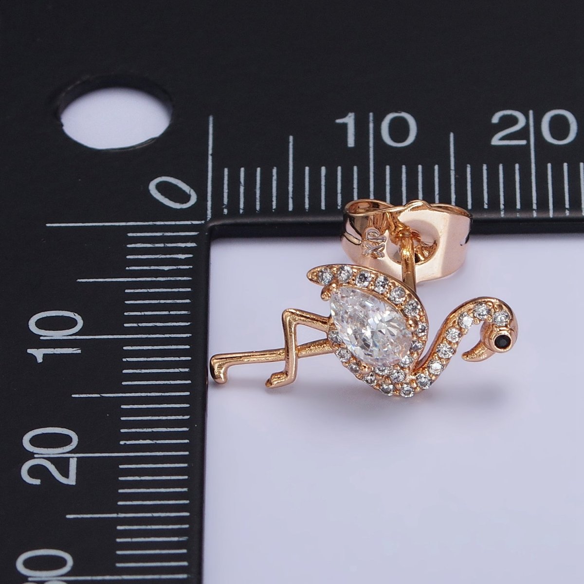 18K Gold plated Flamingo Bird Micro Paved CZ Teardrop Stud Earrings | AB289 - DLUXCA