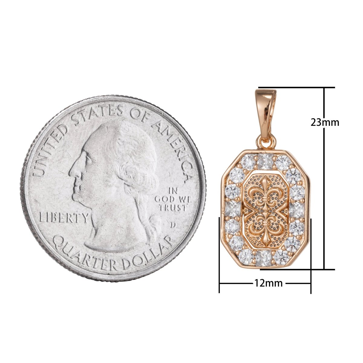 18k Gold plated fleur de lis Pendant for Necklace Charm Micro Pave Medallion Pendant, D-152 - DLUXCA