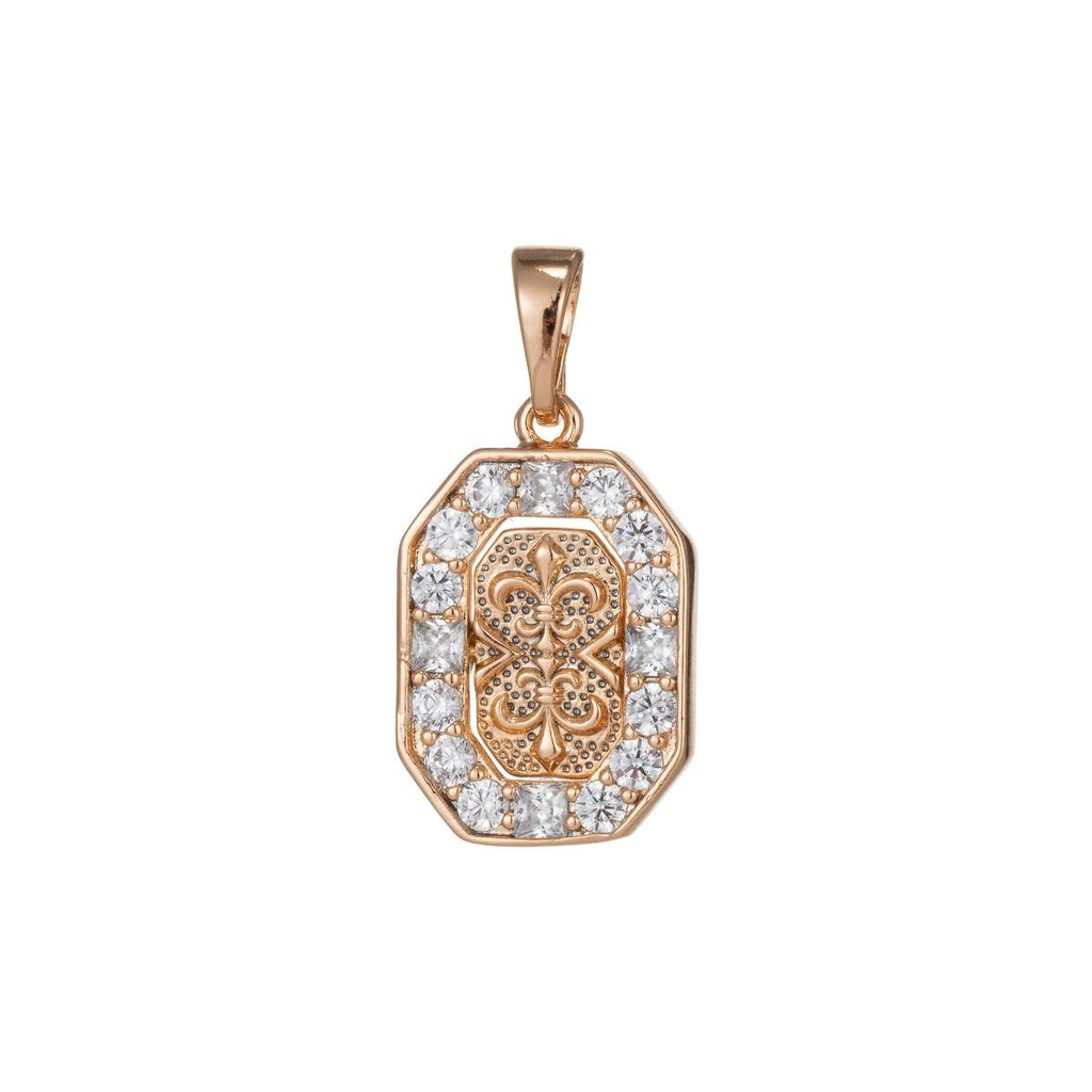 18k Gold plated fleur de lis Pendant for Necklace Charm Micro Pave Medallion Pendant, D-152 - DLUXCA