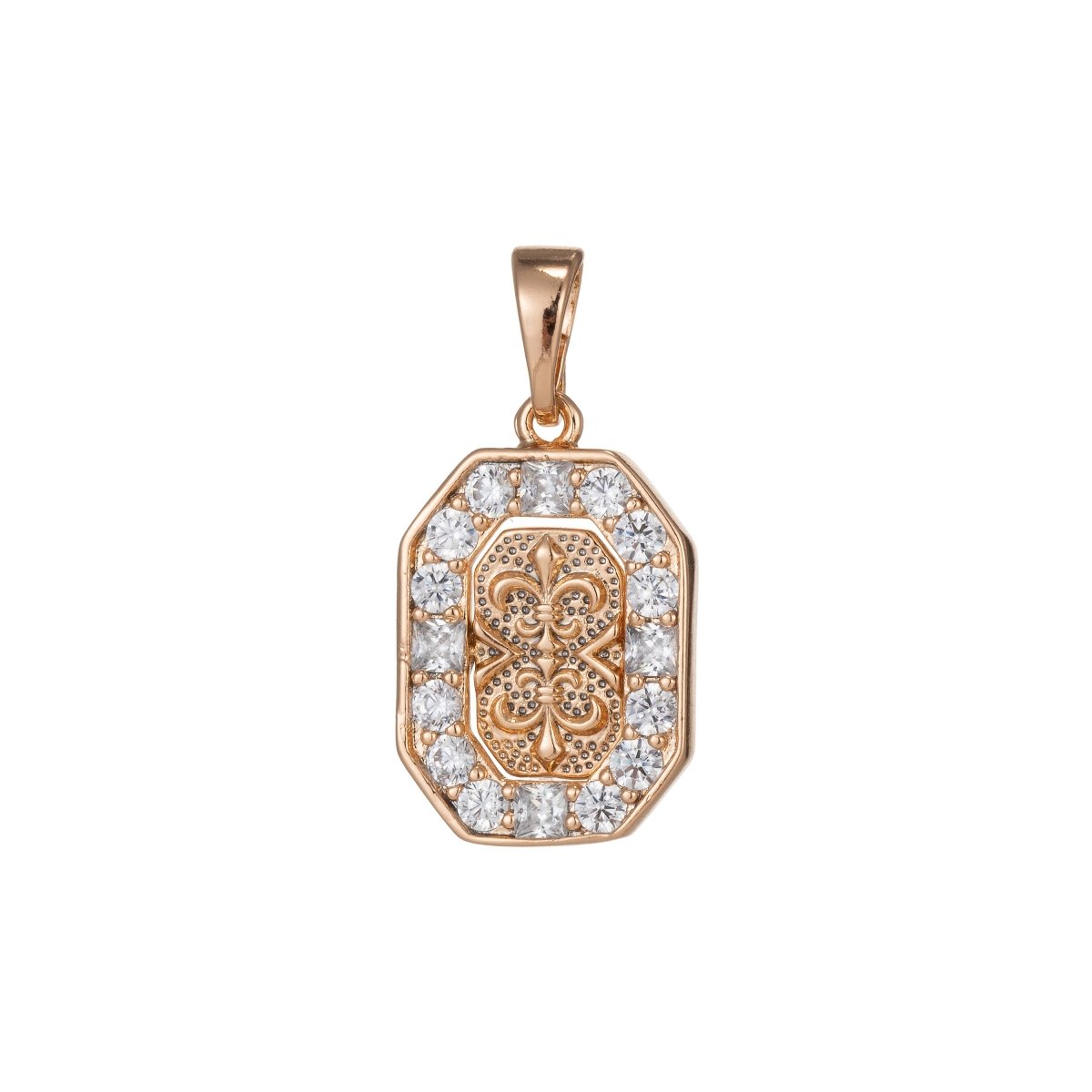 18k Gold plated fleur de lis Pendant for Necklace Charm Micro Pave Medallion Pendant, D-152 - DLUXCA