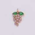 18k Gold plated Fruit Charm Purple CZ Micro Pave Grape Charm, Cubic Zirconia Pave Fruit Pendant Charm, Dainty Fruits Charm D-070 - DLUXCA