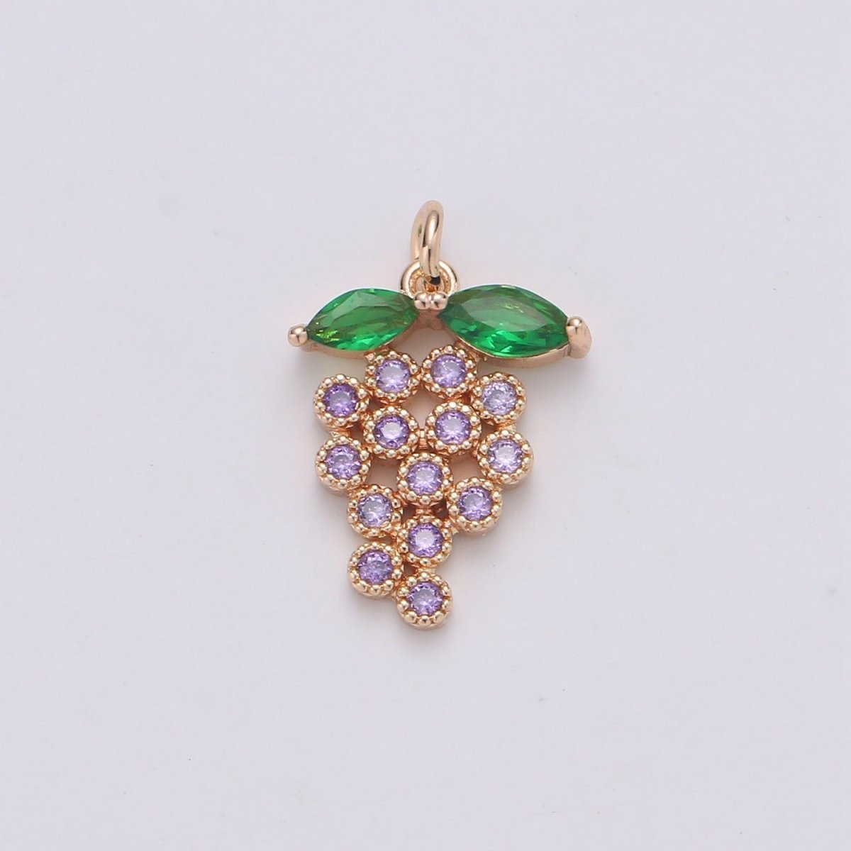 18k Gold plated Fruit Charm Purple CZ Micro Pave Grape Charm, Cubic Zirconia Pave Fruit Pendant Charm, Dainty Fruits Charm D-070 - DLUXCA