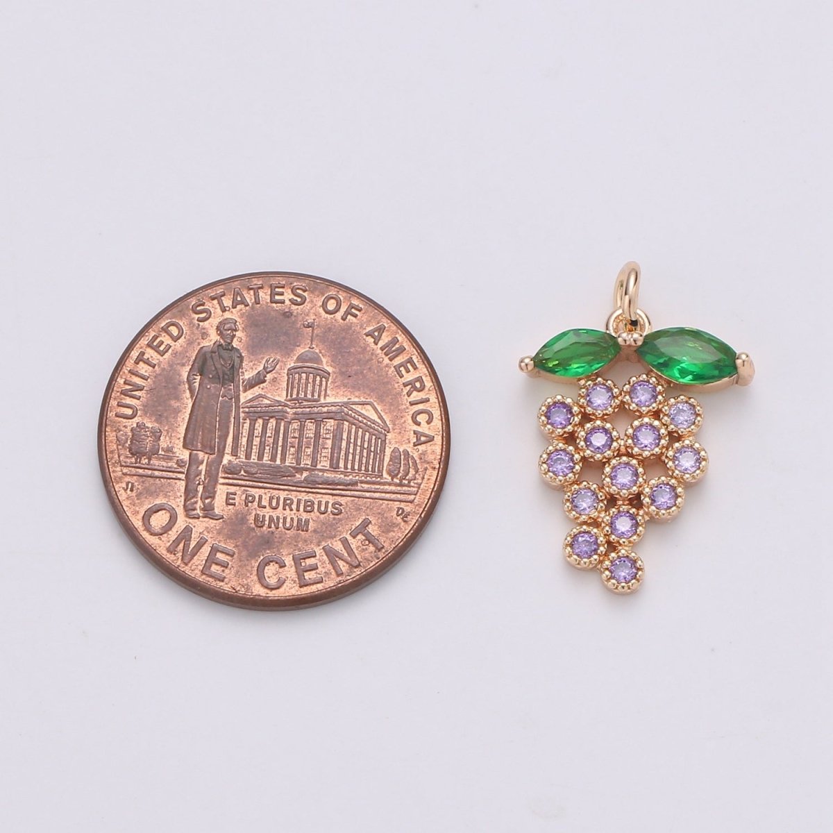 18k Gold plated Fruit Charm Purple CZ Micro Pave Grape Charm, Cubic Zirconia Pave Fruit Pendant Charm, Dainty Fruits Charm D-070 - DLUXCA