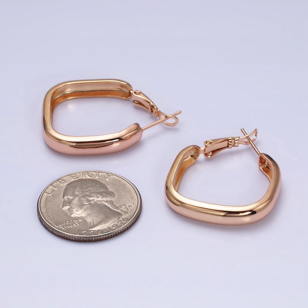 18K Gold plated Geometric Boxy Block Latch Hoop Earrings | AD1365 - DLUXCA