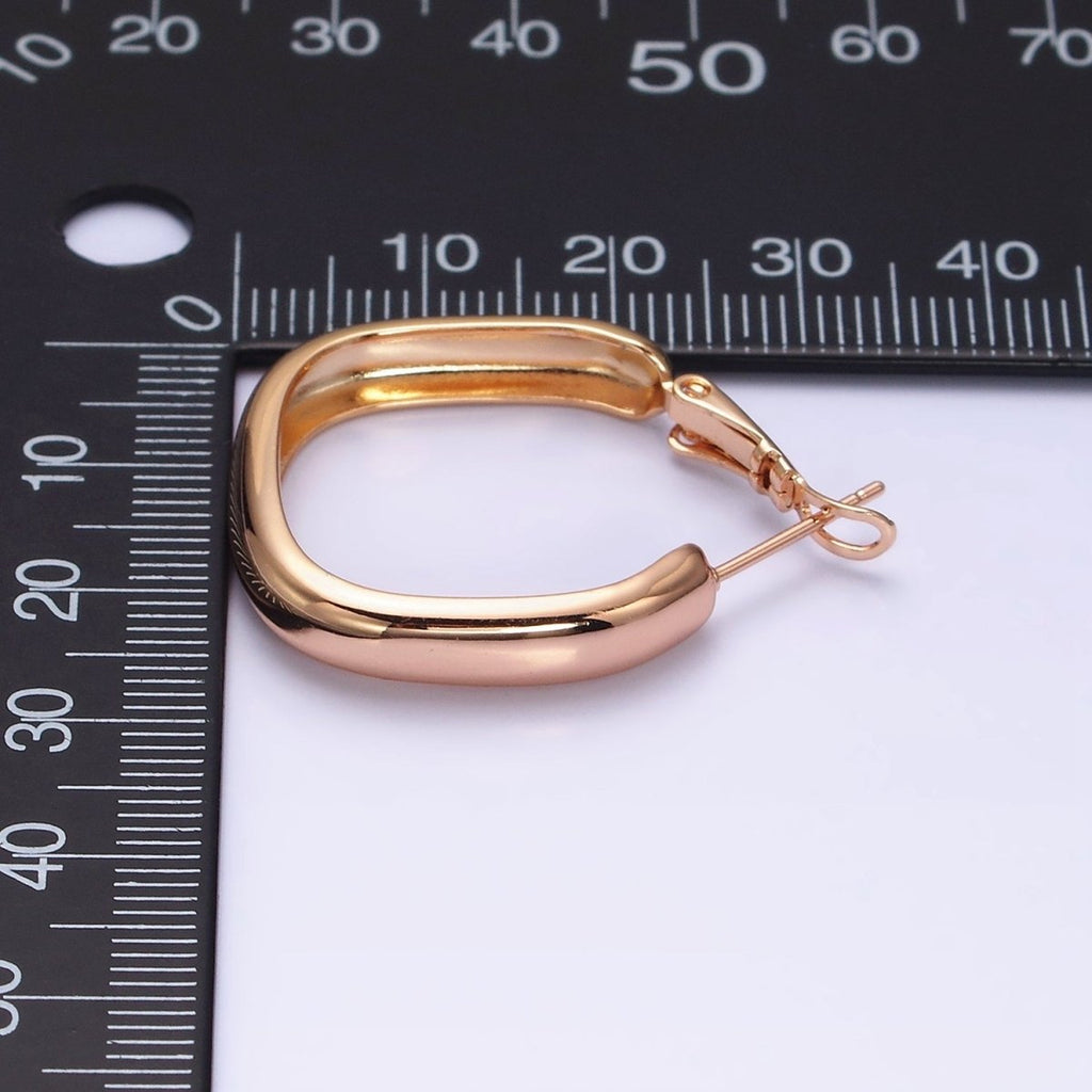 18K Gold plated Geometric Boxy Block Latch Hoop Earrings | AD1365 - DLUXCA