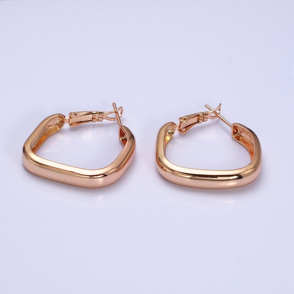 18K Gold plated Geometric Boxy Block Latch Hoop Earrings | AD1365 - DLUXCA