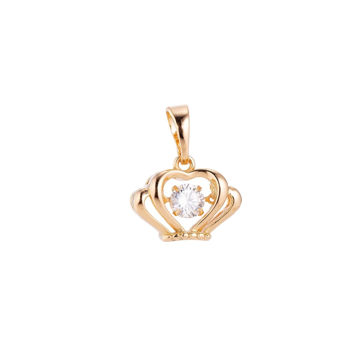 18k Gold plated Golden Crown, Princess Tiara, Floating Crystal, Cubic Zirconia Necklace Pendant Bead Bails Findings for Jewelry Making H-685 - DLUXCA