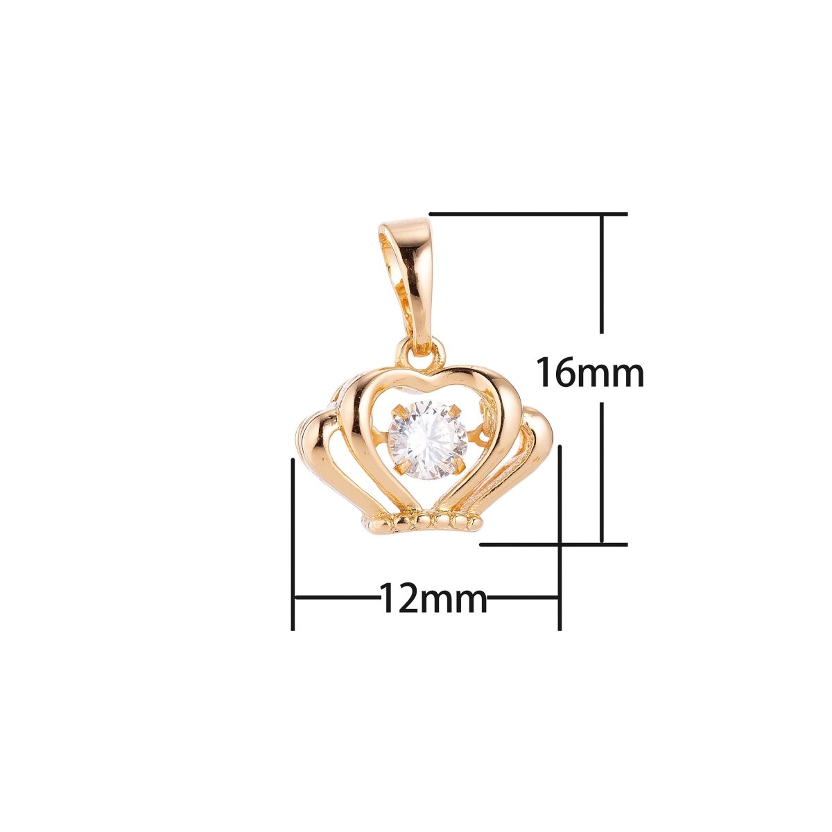 18k Gold plated Golden Crown, Princess Tiara, Floating Crystal, Cubic Zirconia Necklace Pendant Bead Bails Findings for Jewelry Making H-685 - DLUXCA