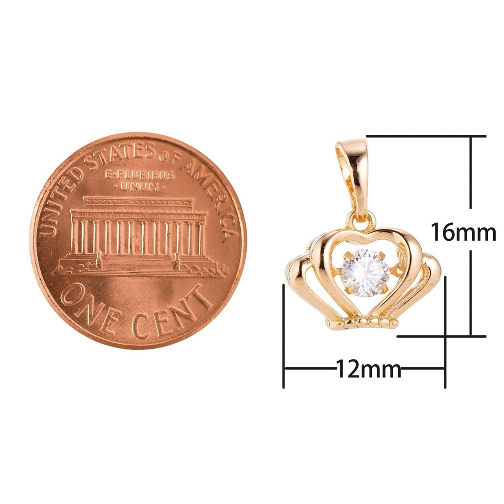 18k Gold plated Golden Crown, Princess Tiara, Floating Crystal, Cubic Zirconia Necklace Pendant Bead Bails Findings for Jewelry Making H-685 - DLUXCA