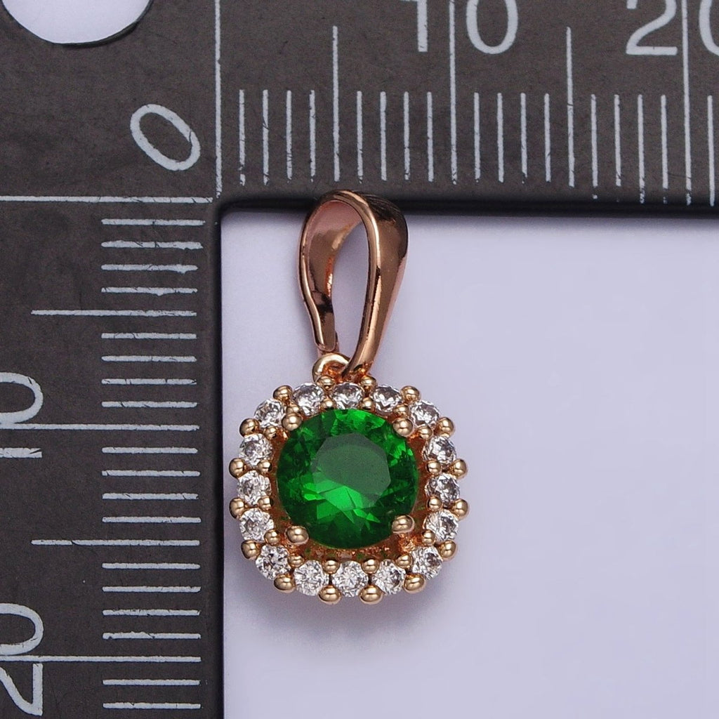18K Gold plated Green CZ Clear Micro Paved Square Rosy Gold Pendant | AA029 - DLUXCA