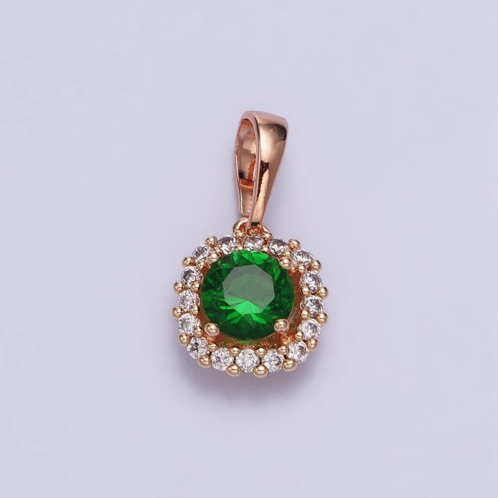 18K Gold plated Green CZ Clear Micro Paved Square Rosy Gold Pendant | AA029 - DLUXCA