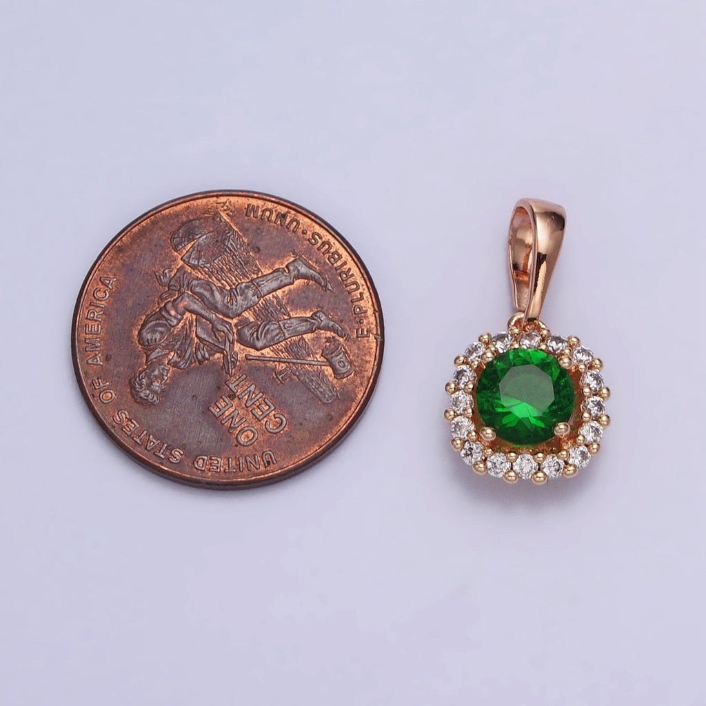 18K Gold plated Green CZ Clear Micro Paved Square Rosy Gold Pendant | AA029 - DLUXCA