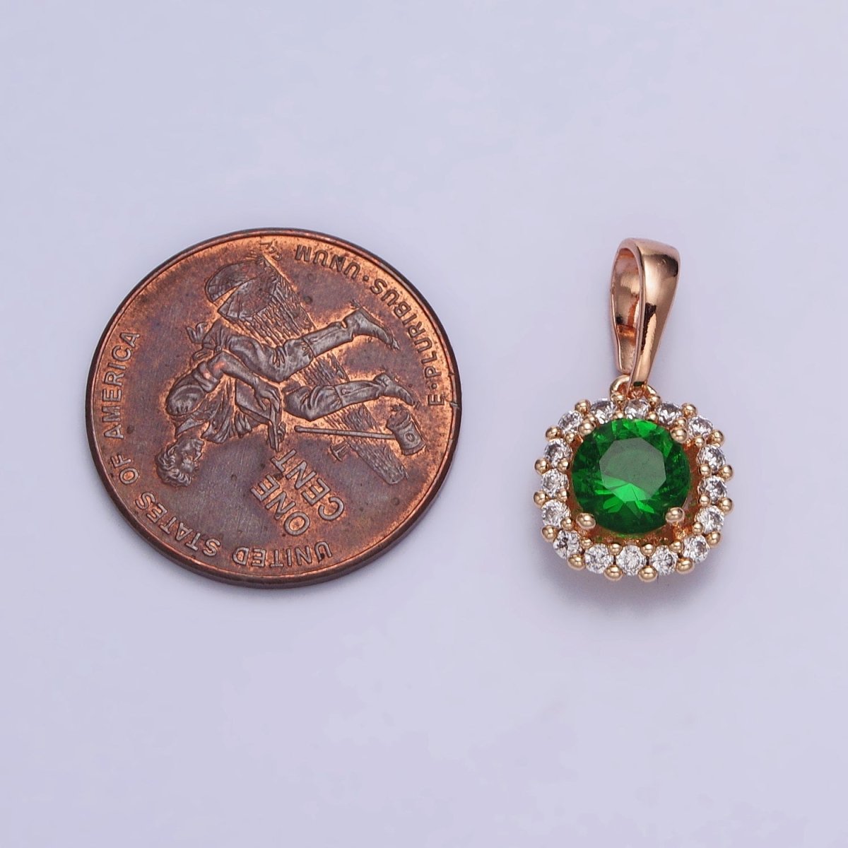 18K Gold plated Green CZ Clear Micro Paved Square Rosy Gold Pendant | AA029 - DLUXCA