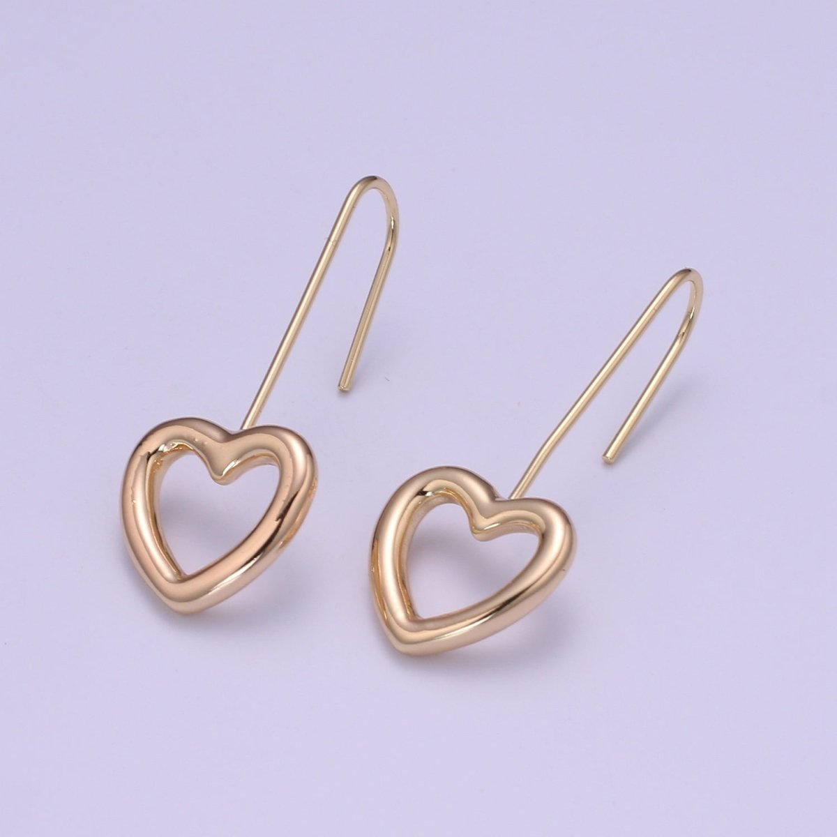 18K Gold plated Heart Ear Wires Gold Ear Hook Jewelry Findings for Minimalist jewelry gift P - 081 - DLUXCA