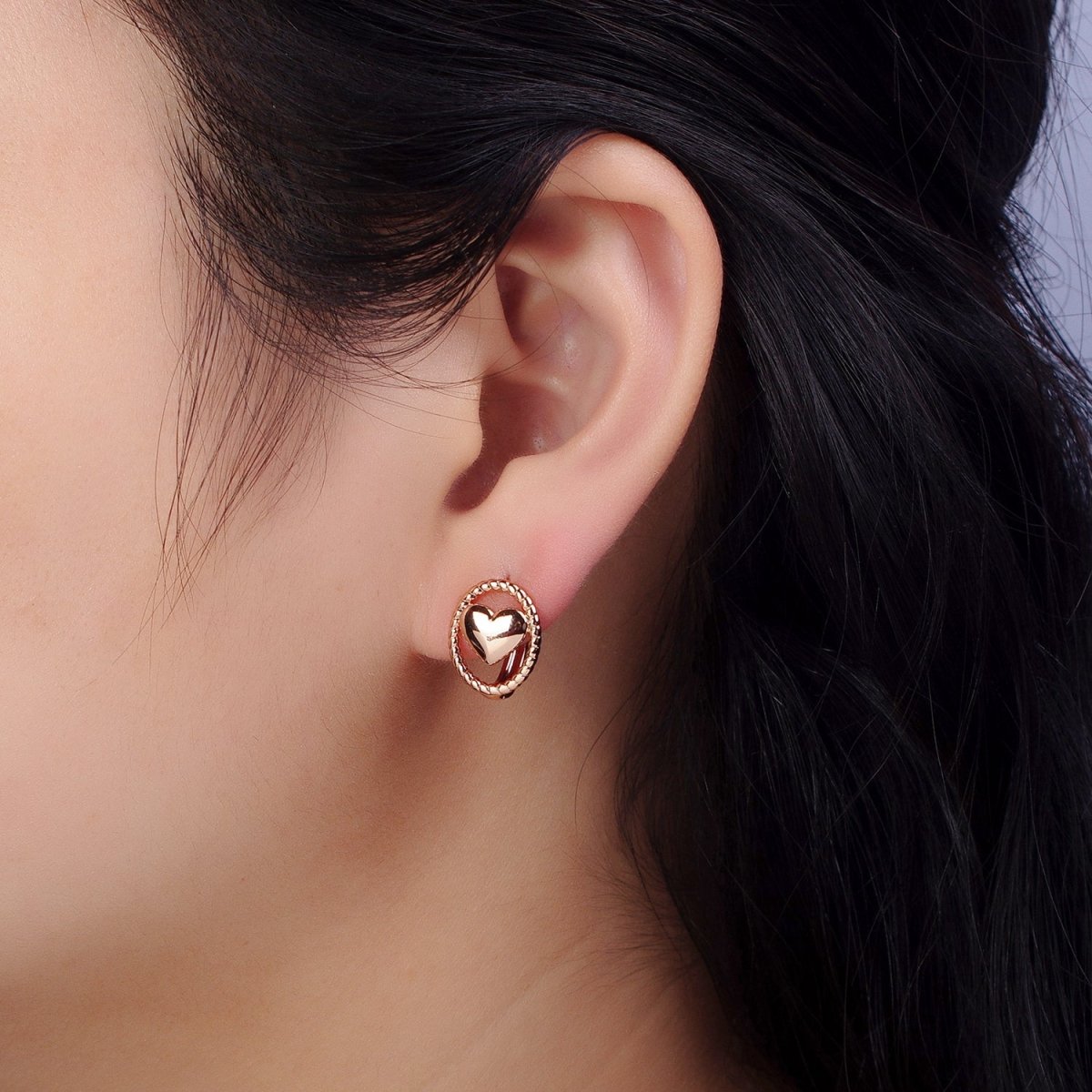 18K Gold plated Heart Huggie Earring for Minimalist Jewelry AB1024 - DLUXCA