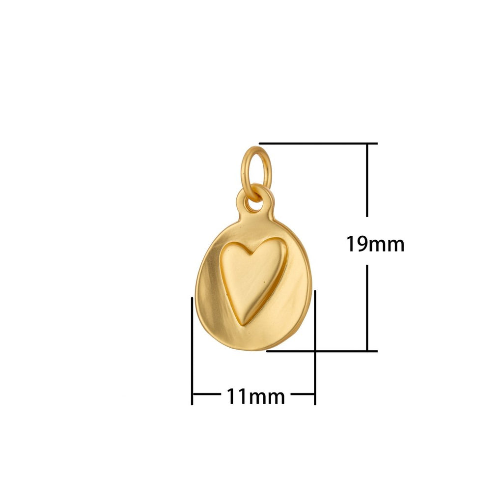 18k Gold plated Heart Imprint Circle Medallion Coin Charm Mother Daughter Sisters Best Friend Necklace Bracelet Earring Pendant C-483 - DLUXCA
