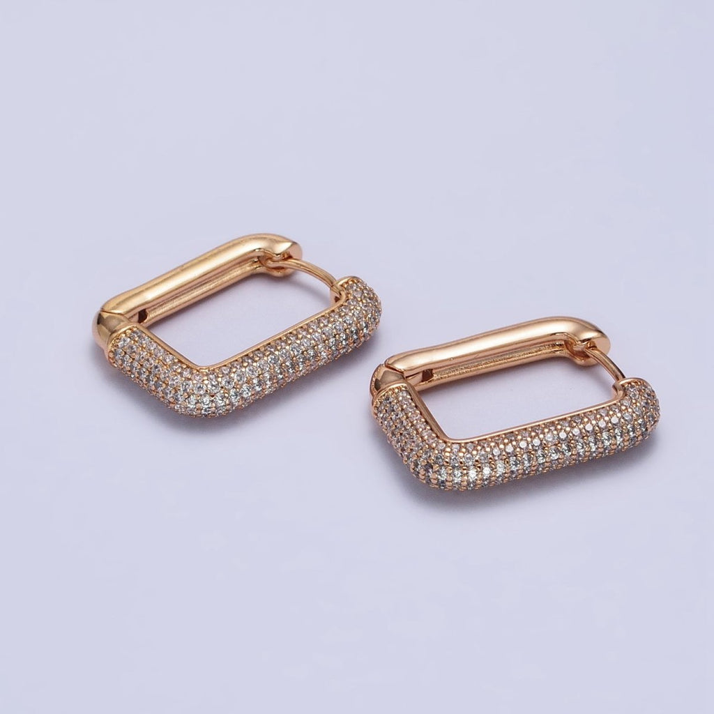 18k Gold plated Hoop Earring Square Hoop Earring With Micro Pave Cz Stone AB1030 - DLUXCA