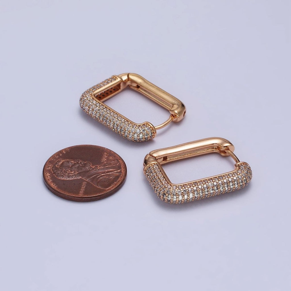 18k Gold plated Hoop Earring Square Hoop Earring With Micro Pave Cz Stone AB1030 - DLUXCA