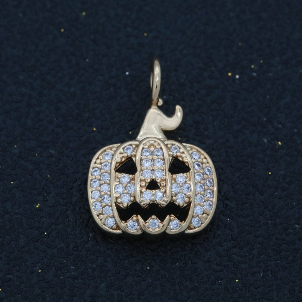 18K Gold plated Jack O Lantern Charms, Pumpkin Charm, Scary Halloween Jewelry Inspired Add on Charm for Necklace Earring Bracelet M-739 - DLUXCA