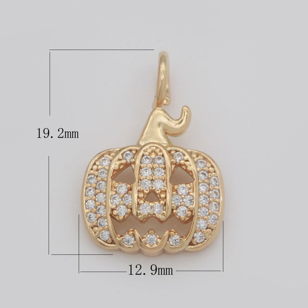 18K Gold plated Jack O Lantern Charms, Pumpkin Charm, Scary Halloween Jewelry Inspired Add on Charm for Necklace Earring Bracelet M-739 - DLUXCA