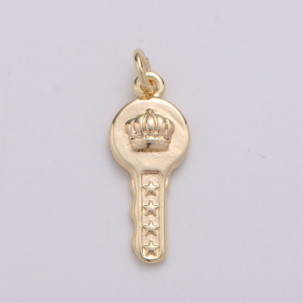 18k Gold plated Key Pendant Charm, Dainty Crown Key Pendant Charm, Gold plated Key of Heaven Pendant, For DIY Jewelry Making Supply D-742 - DLUXCA